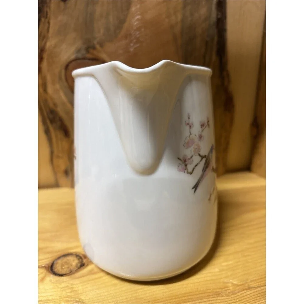 Vintage Japanese Takahashi Chinoiserie Pitcher Blue Bird & Flowers Asian EUC